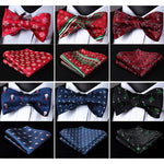 100% Silk Jacquard Woven Christmas Classic Bow Tie Set (w/matching Handkerchief)