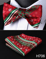 100% Silk Jacquard Woven Christmas Classic Bow Tie Set (w/matching Handkerchief)