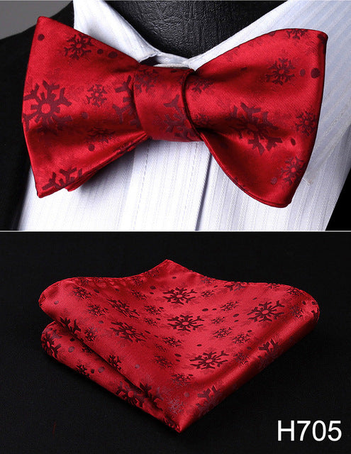 100% Silk Jacquard Woven Christmas Classic Bow Tie Set (w/matching Handkerchief)