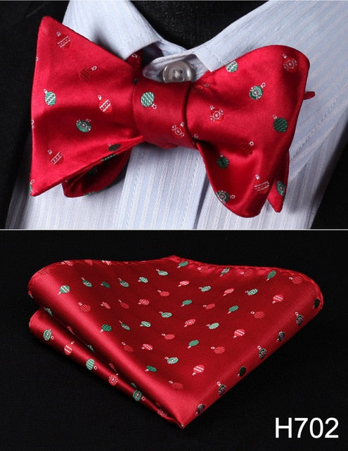 100% Silk Jacquard Woven Christmas Classic Bow Tie Set (w/matching Handkerchief)