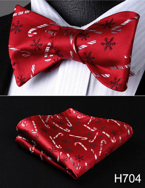 100% Silk Jacquard Woven Christmas Classic Bow Tie Set (w/matching Handkerchief)