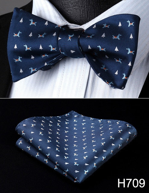 100% Silk Jacquard Woven Christmas Classic Bow Tie Set (w/matching Handkerchief)