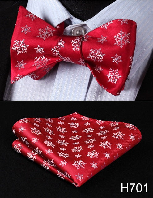 100% Silk Jacquard Woven Christmas Classic Bow Tie Set (w/matching Handkerchief)