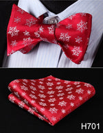 100% Silk Jacquard Woven Christmas Classic Bow Tie Set (w/matching Handkerchief)