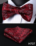 100% Silk Jacquard Woven Christmas Classic Bow Tie Set (w/matching Handkerchief)