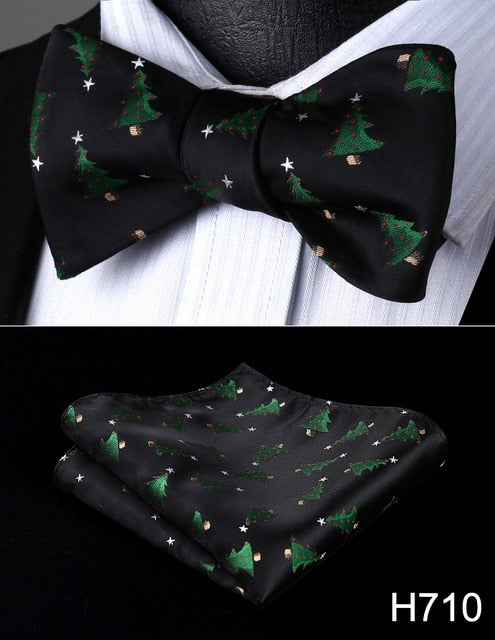 100% Silk Jacquard Woven Christmas Classic Bow Tie Set (w/matching Handkerchief)