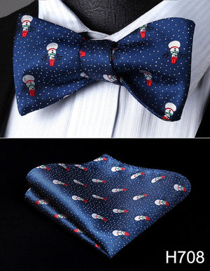 100% Silk Jacquard Woven Christmas Classic Bow Tie Set (w/matching Handkerchief)