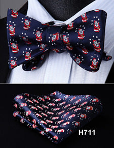 100% Silk Jacquard Woven Christmas Classic Bow Tie Set (w/matching Handkerchief)