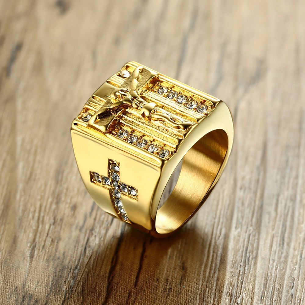 Jesus Cross Cubic Zirconia Ring (for Men)