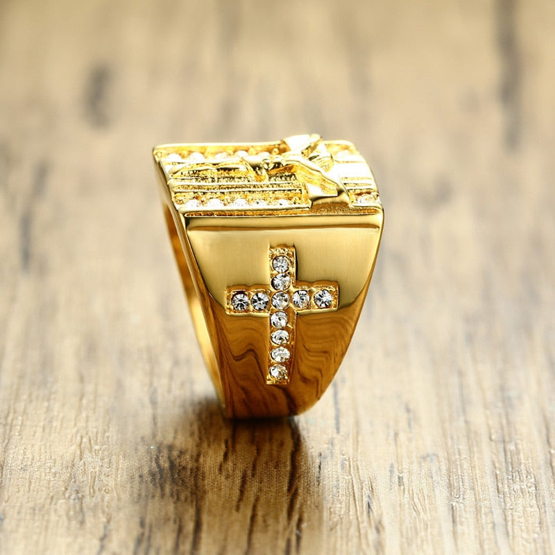 Jesus Cross Cubic Zirconia Ring (for Men)