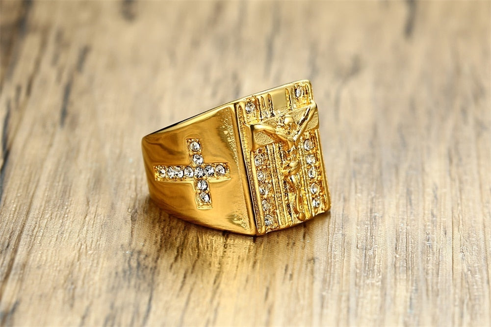 Jesus Cross Cubic Zirconia Ring (for Men)