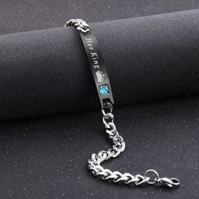 DOUVEI Lava Stone Crown Queen & King Matching Couple Bracelets Set – Stretch Beaded For Him And Her