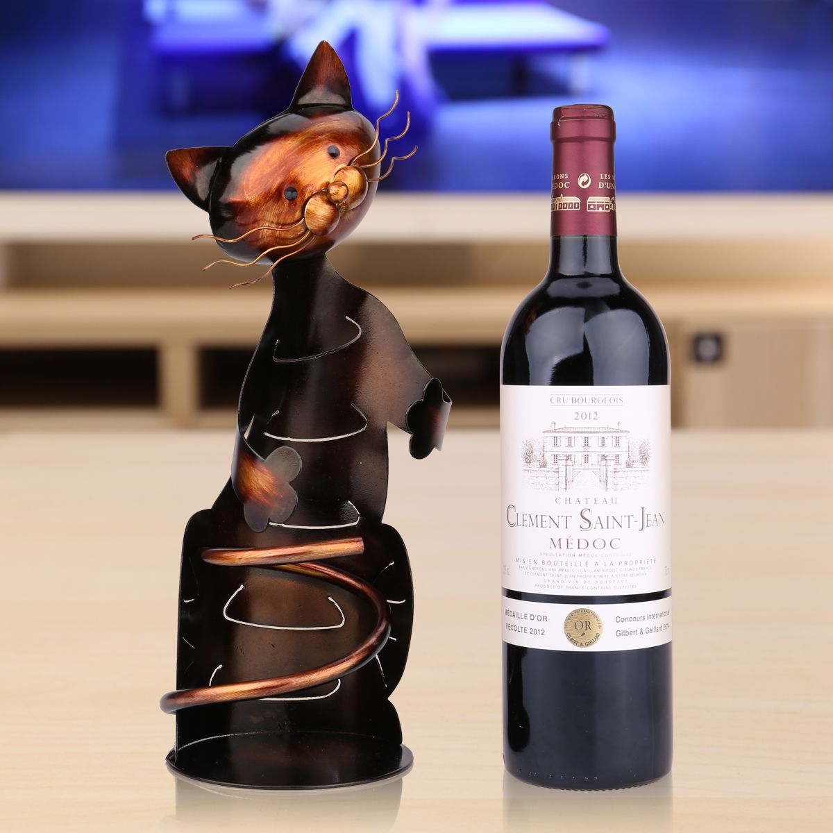 Shelf Metal Sculptured Cat Wine Rack Wine Holder