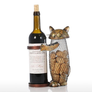 Handcrafted Cat Wine Rack Cork-Container Bottle Wine Holder