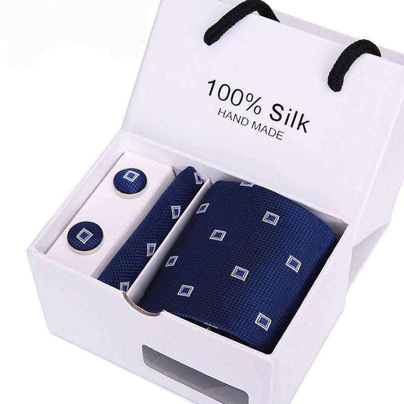 Handmade Silk High Fashion Neck Tie Set (with Handkercheif, Cufflinks & Gift Box Packaging)