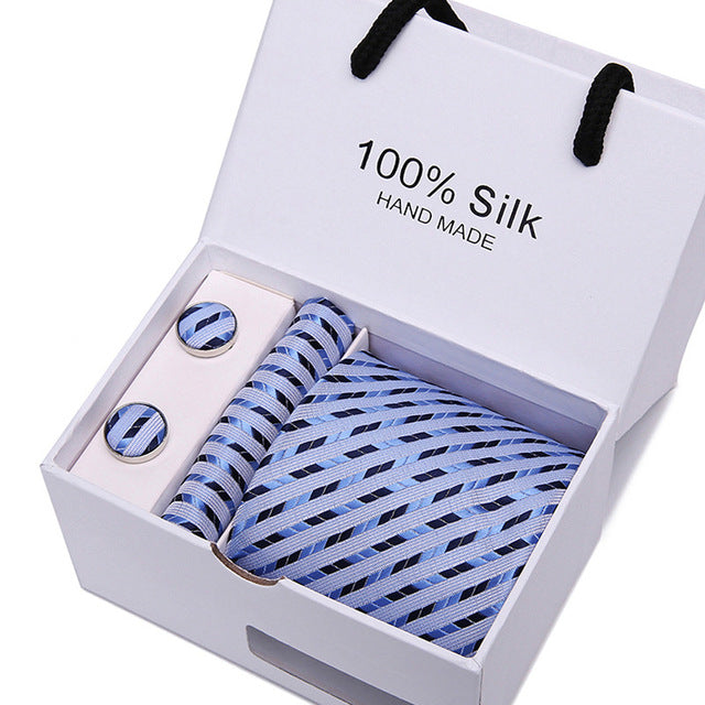 Handmade Silk High Fashion Neck Tie Set (with Handkercheif, Cufflinks & Gift Box Packaging)