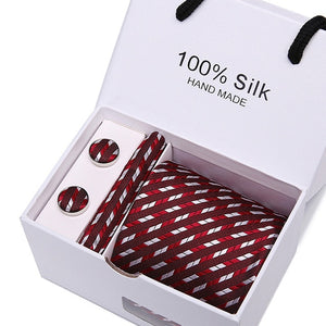 Handmade Silk High Fashion Neck Tie Set (with Handkercheif, Cufflinks & Gift Box Packaging)