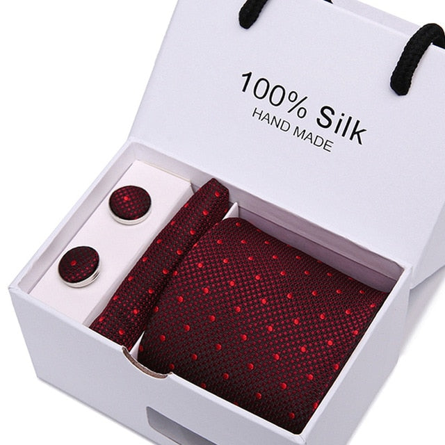 Handmade Silk High Fashion Neck Tie Set (with Handkercheif, Cufflinks & Gift Box Packaging)
