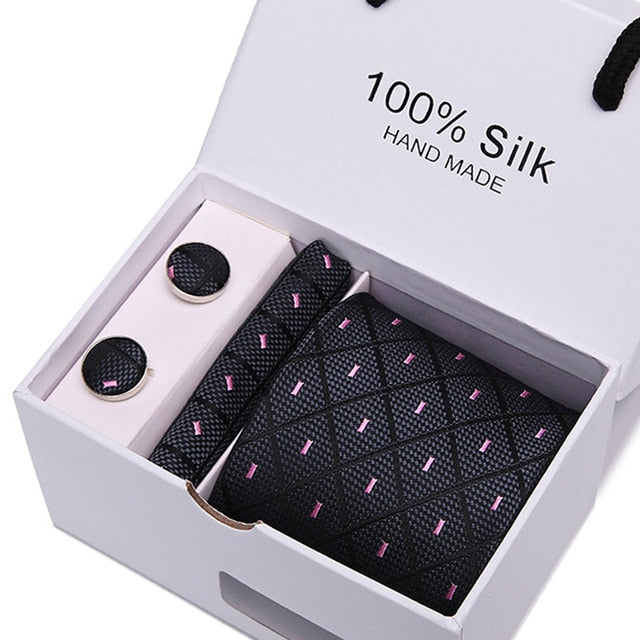 Handmade Silk High Fashion Neck Tie Set (with Handkercheif, Cufflinks & Gift Box Packaging)