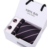 Handmade Silk High Fashion Neck Tie Set (with Handkercheif, Cufflinks & Gift Box Packaging)