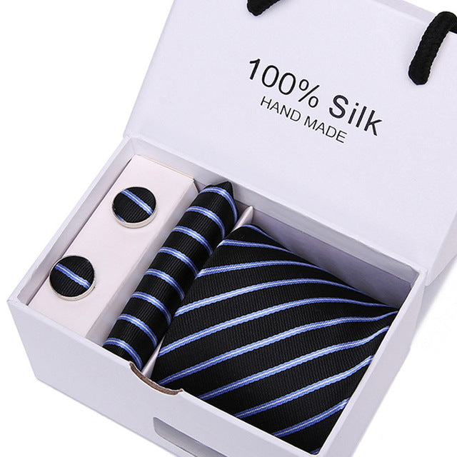 Handmade Silk High Fashion Neck Tie Set (with Handkercheif, Cufflinks & Gift Box Packaging)