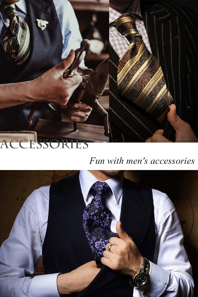 Handmade Silk High Fashion Neck Tie Set (with Handkercheif, Cufflinks & Gift Box Packaging)