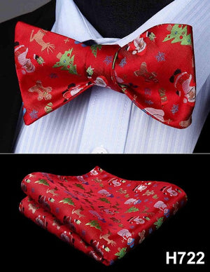 100% Silk Jacquard Woven Christmas Classic Bow Tie Set (w/matching Handkerchief)