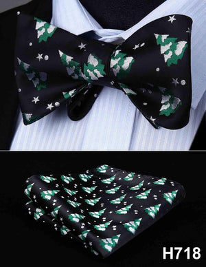 100% Silk Jacquard Woven Christmas Classic Bow Tie Set (w/matching Handkerchief)