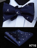 100% Silk Jacquard Woven Christmas Classic Bow Tie Set (w/matching Handkerchief)