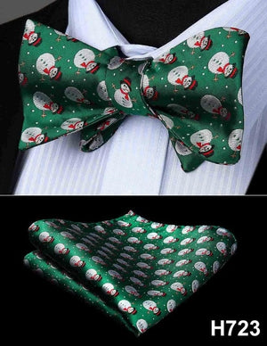 100% Silk Jacquard Woven Christmas Classic Bow Tie Set (w/matching Handkerchief)