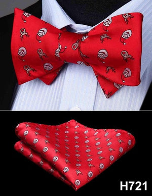 100% Silk Jacquard Woven Christmas Classic Bow Tie Set (w/matching Handkerchief)