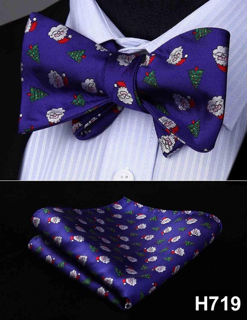 100% Silk Jacquard Woven Christmas Classic Bow Tie Set (w/matching Handkerchief)