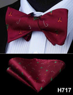 100% Silk Jacquard Woven Christmas Classic Bow Tie Set (w/matching Handkerchief)