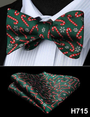 100% Silk Jacquard Woven Christmas Classic Bow Tie Set (w/matching Handkerchief)