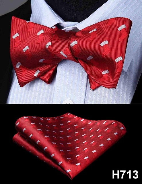 100% Silk Jacquard Woven Christmas Classic Bow Tie Set (w/matching Handkerchief)